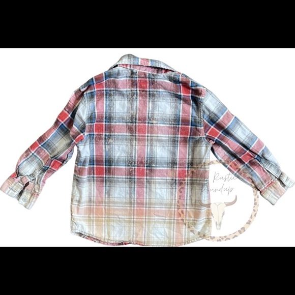 Toddler 3T Hand Distressed Bleached Flannel Button Up Shirt - Picture 2 of 2